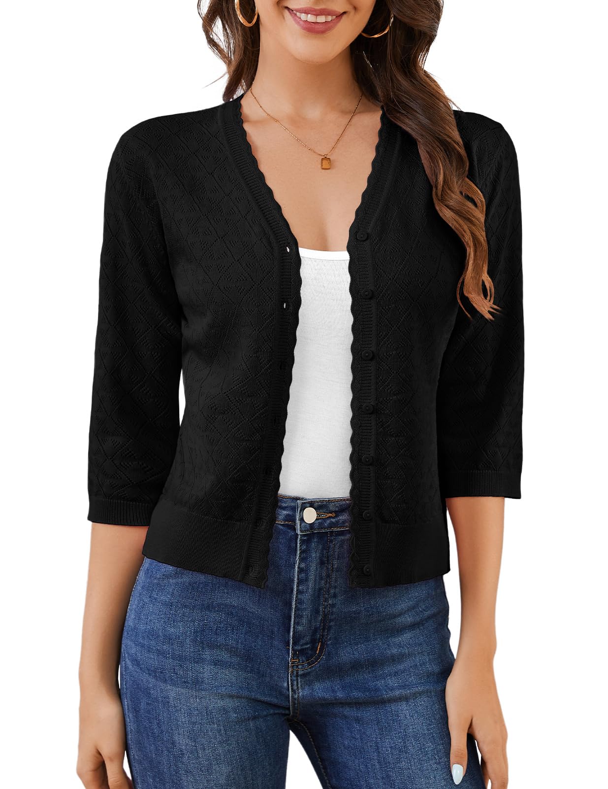 Bbonlinedress Women's 3/4 Short Sleeve Cardigans Lightweight Winter Cropped Sweater Button Up Knit Tops Shrug 2025