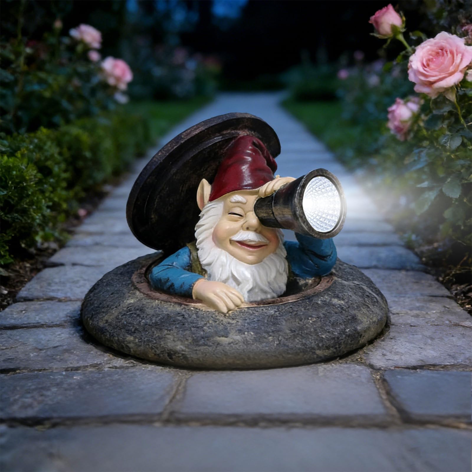 Decoración solar de gnomos de jardín con luces de resina impermeable