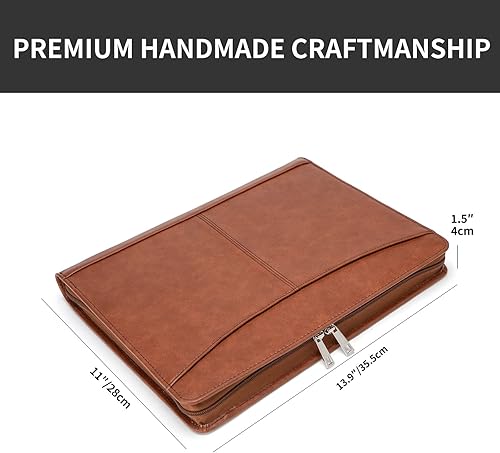 Miniatura 5 de Cartera personalizada de cuero vegano con bolsillo frontal para hombres y mujeres, carpeta con cremallera personalizada para cuaderno de 8.5 x 11