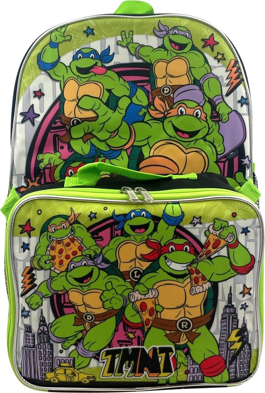 Ruz Group Kid's Licensed 16 Inch Backpack With Removable Lunch Box Set (Ninja Turtles)