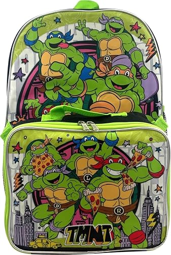 Miniatura 7 de Ruz Group - Mochila con licencia para niños de 16 pulgadas con lonchera extraíble, Verde, multi color, Tortugas Ninja