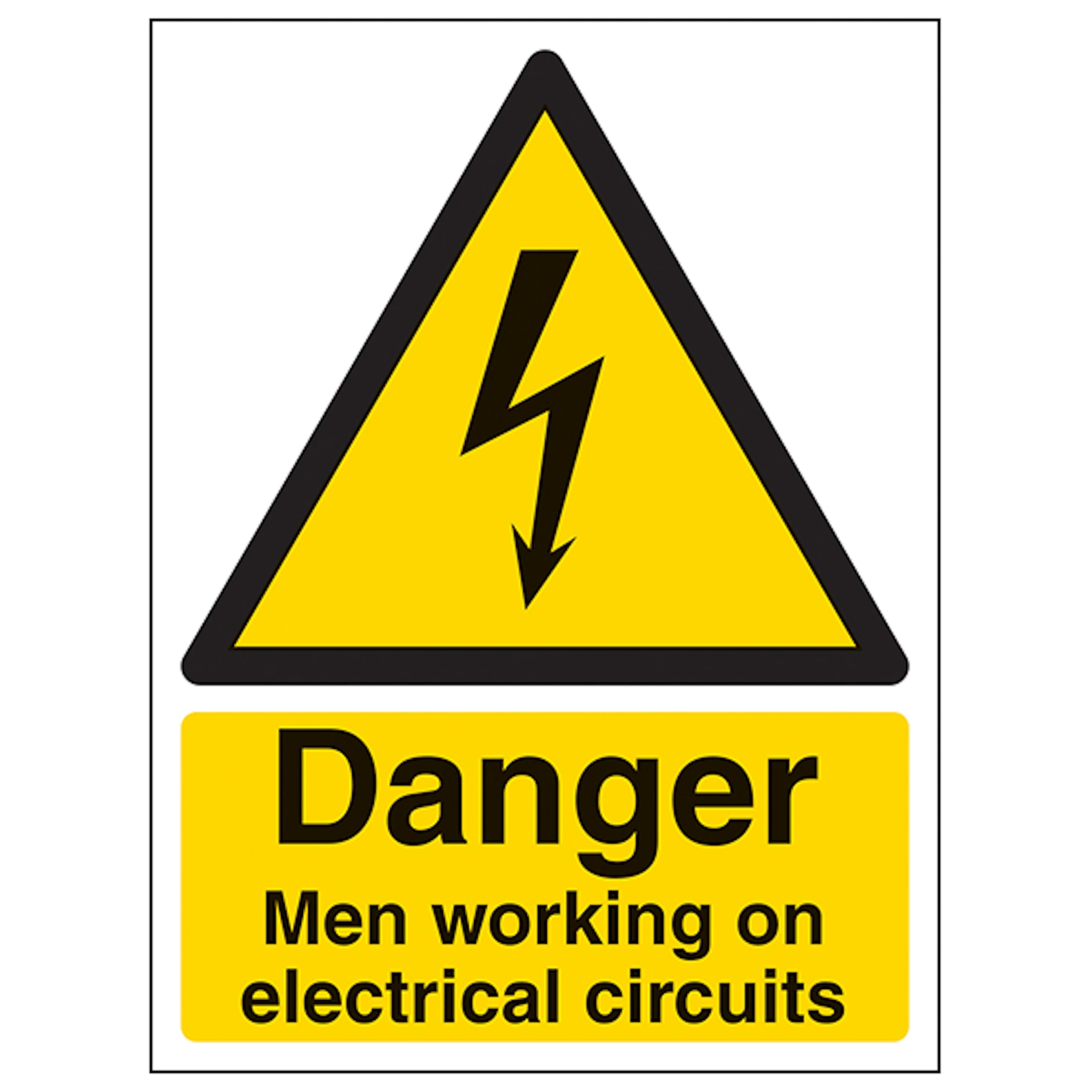 V Safety Men Working On Electrical Circuits - Portrait 150 x 200 mm - Glow In The Dark 1mm Rigid Plastic Safety Sign