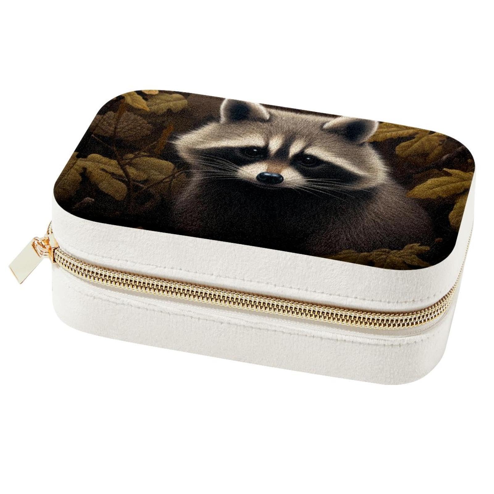 Boîte à bijoux pour femmes motif raton laveur double couche idée cadeau