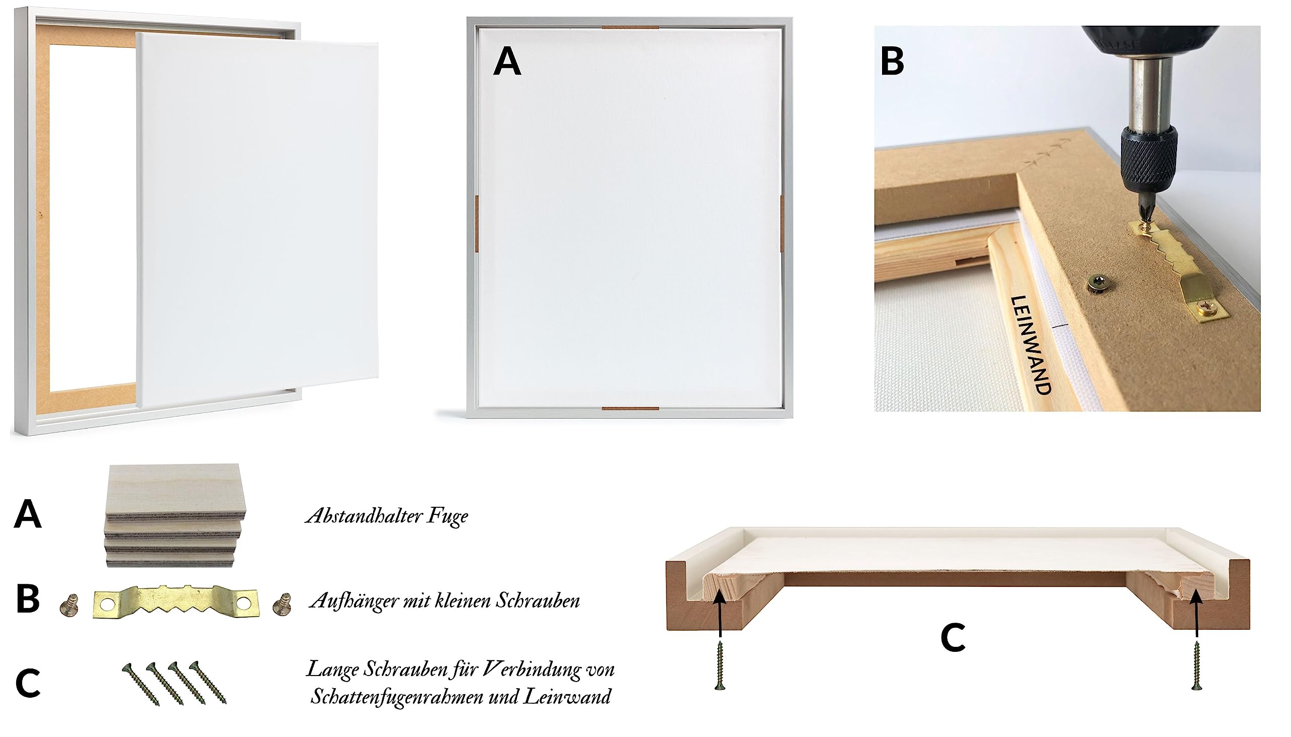 Schattenfugenrahmen - 70x100 cm - Nussbaum - für Leinwandbilder auf Keilrahmen - Leerrahmen ohne Glas und Rückwand