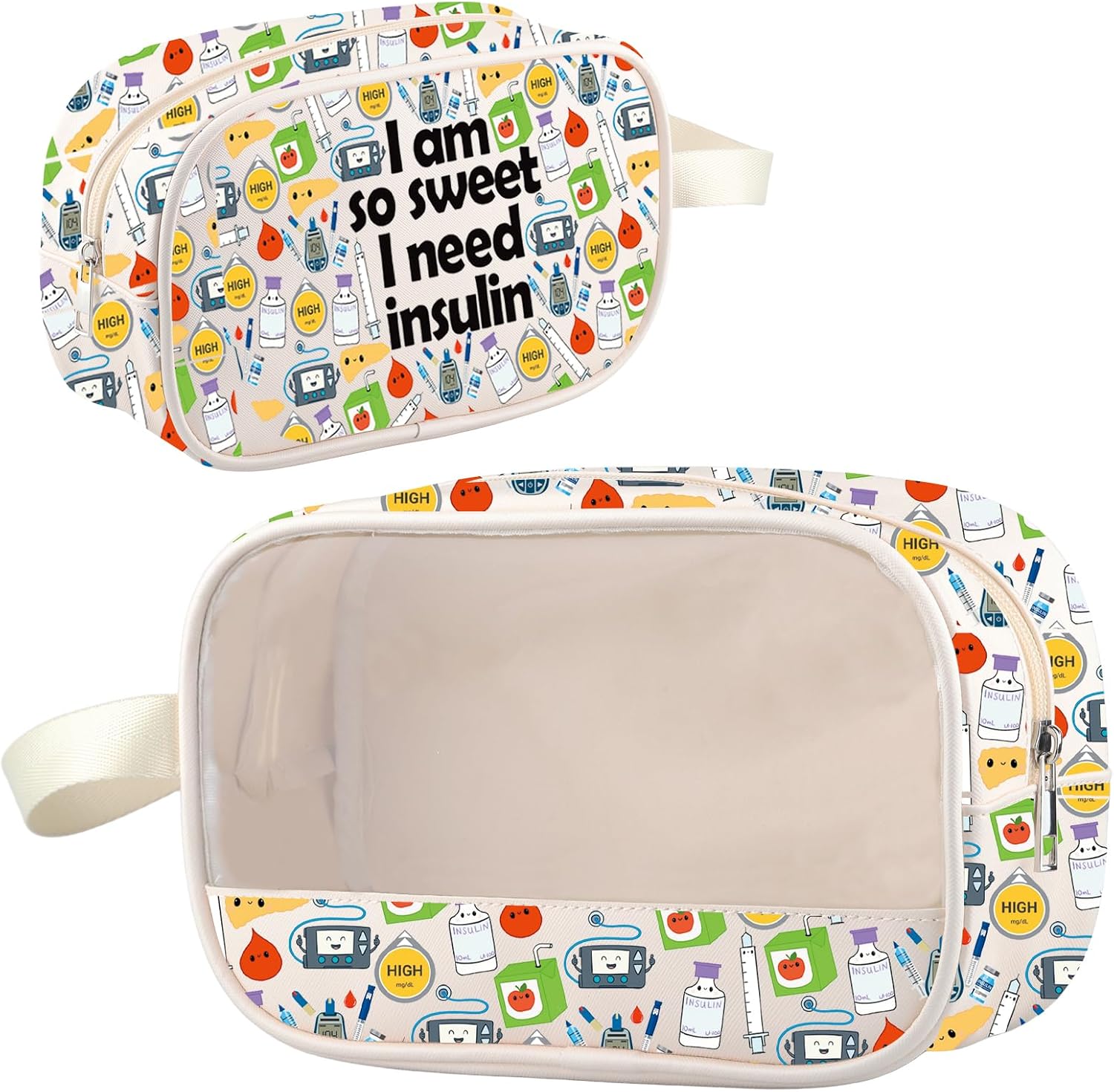 G2TUP T1D Clear Makeup Bag Type 1 Diabetes Snack Bag Diabetes Awareness Gifts T1D Warrior Gift I'm So Sweet I Need Insulin Supply Kit (I'm So Sweet clear)