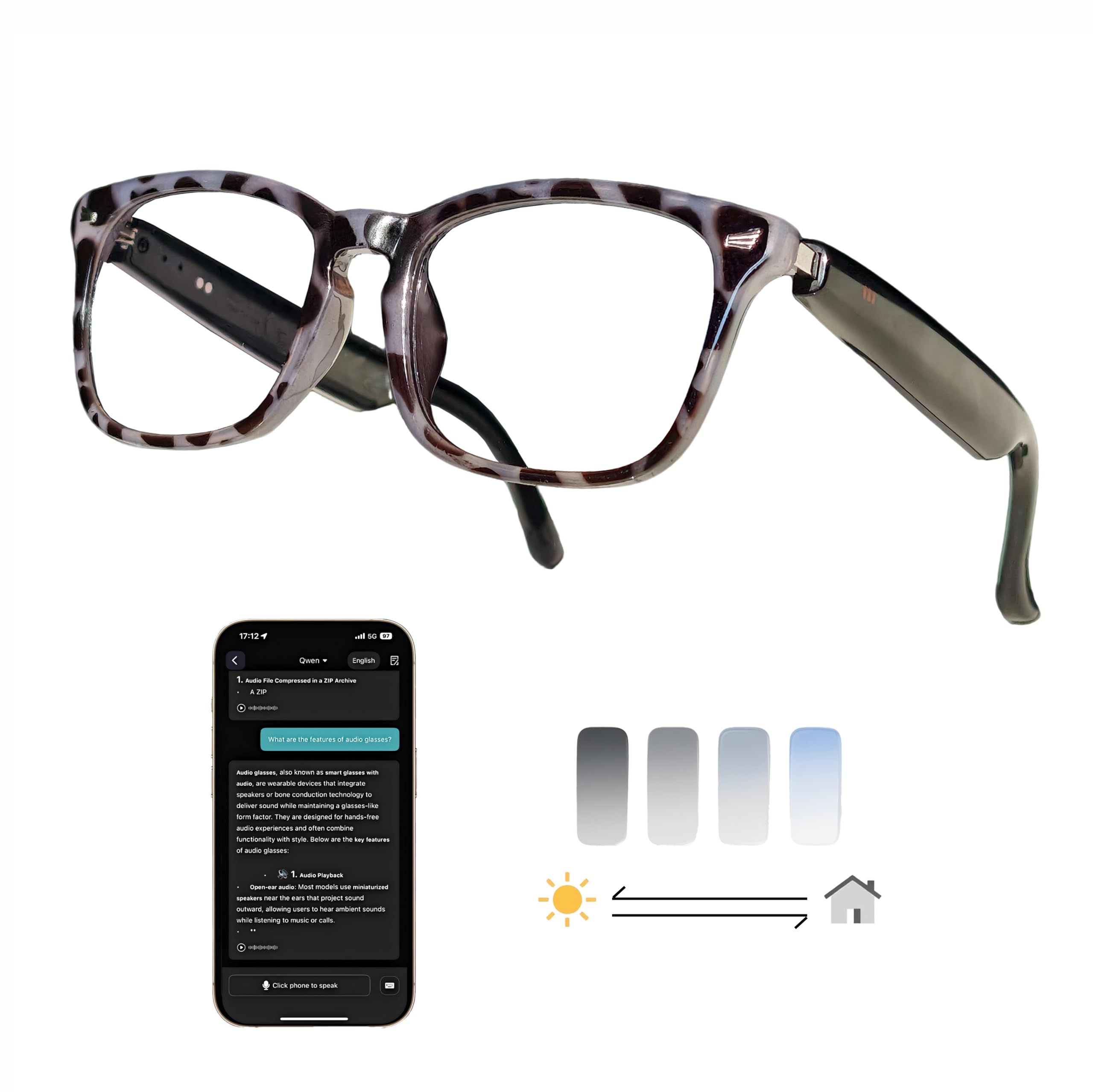 AI Smart Wireless Bluetooth Translation Glasses for Men/Women with Speakers/Bluetooth&140+ Languages Translation Sports/Travel/Drive/Busniess (C3+AI+Color Change Lenses+Daimao)-image-40