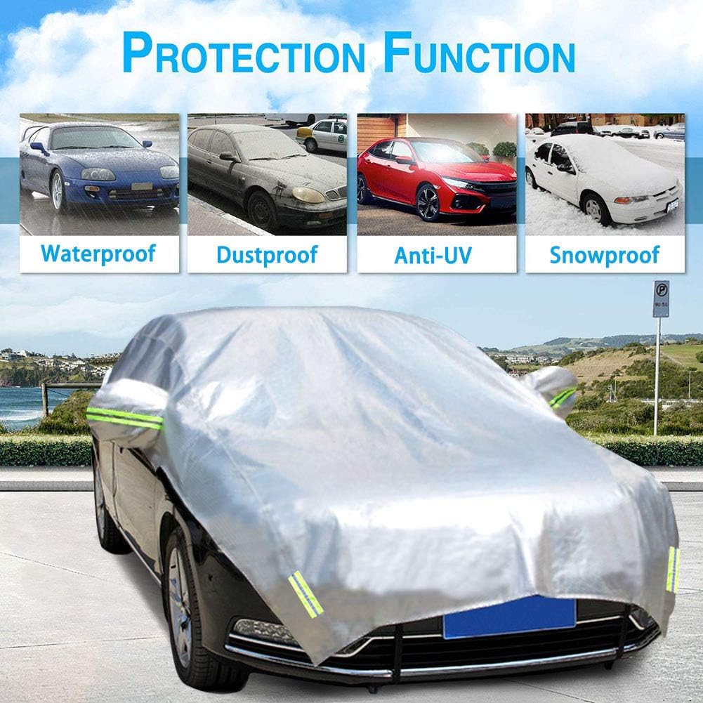 Half Car Cover All Weather Car Body Cover Sunshade Cover Snow Cover Waterproof Snowproof Universal 210D Oxford Fabric (Fit MPV/SUV Length 185'' to 195'')
