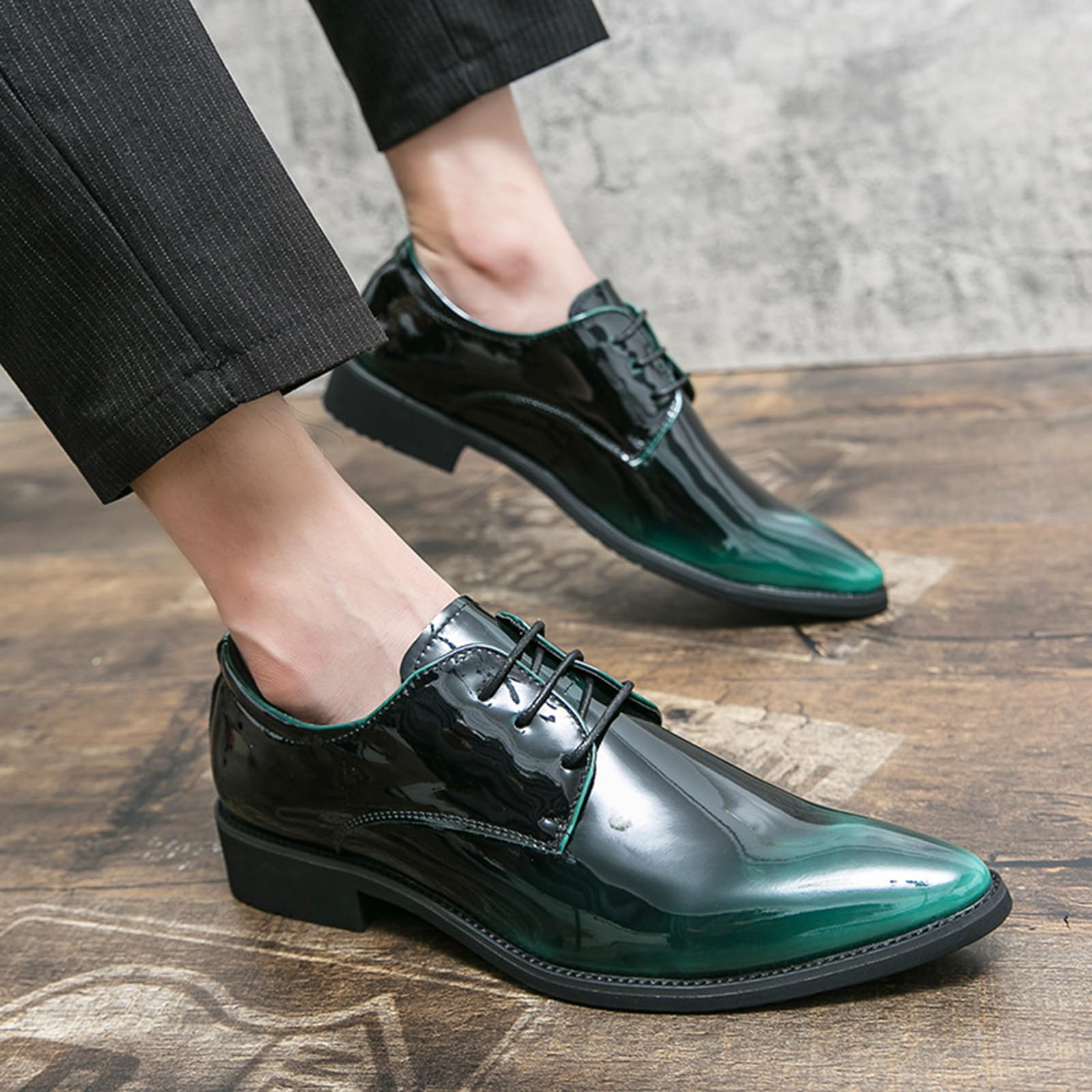 Herren Anzugschuhe Glänzend Lackoptik Derby Schuhe | Elegant Schnürschuhe Rutschfeste Gummisohle Formelle Hochzeit Business Smoking Schuhe Schwarz Grün