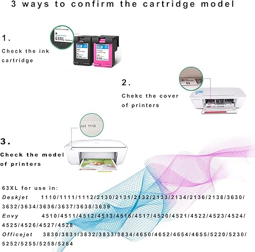 Miniatura 4 de Paquete de 2 cartuchos de tinta negra 63 XL compatibles con cartuchos de tinta compatibles para HP 63XL Officejet 3830 4650 4652 4655 5200 5255 Envy