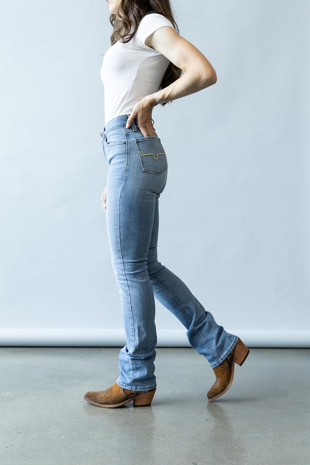 Kimes Ranch Women's Sarah Casual Durable Western High Rise Waist & Slim Bootcut Light Wash Tri-Blend Denim Jeans