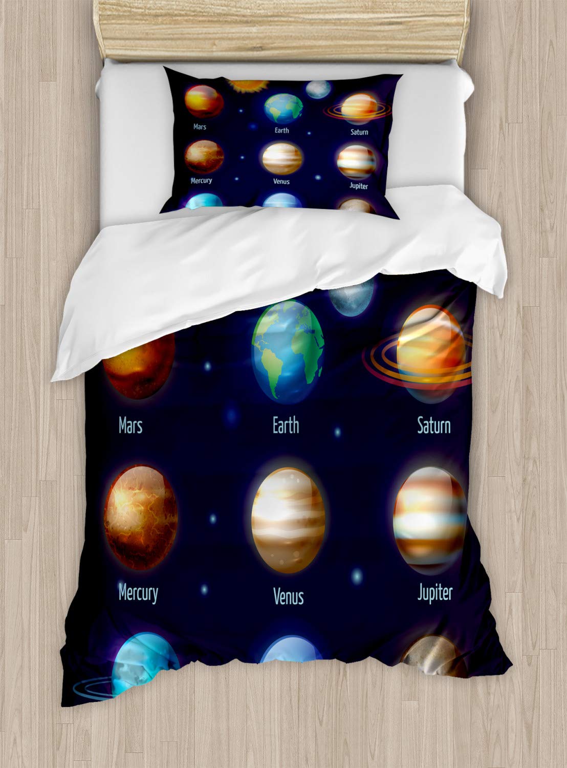 Juego de funda de edredón educativo con estampado de sol y planetas astronómicos multicolor