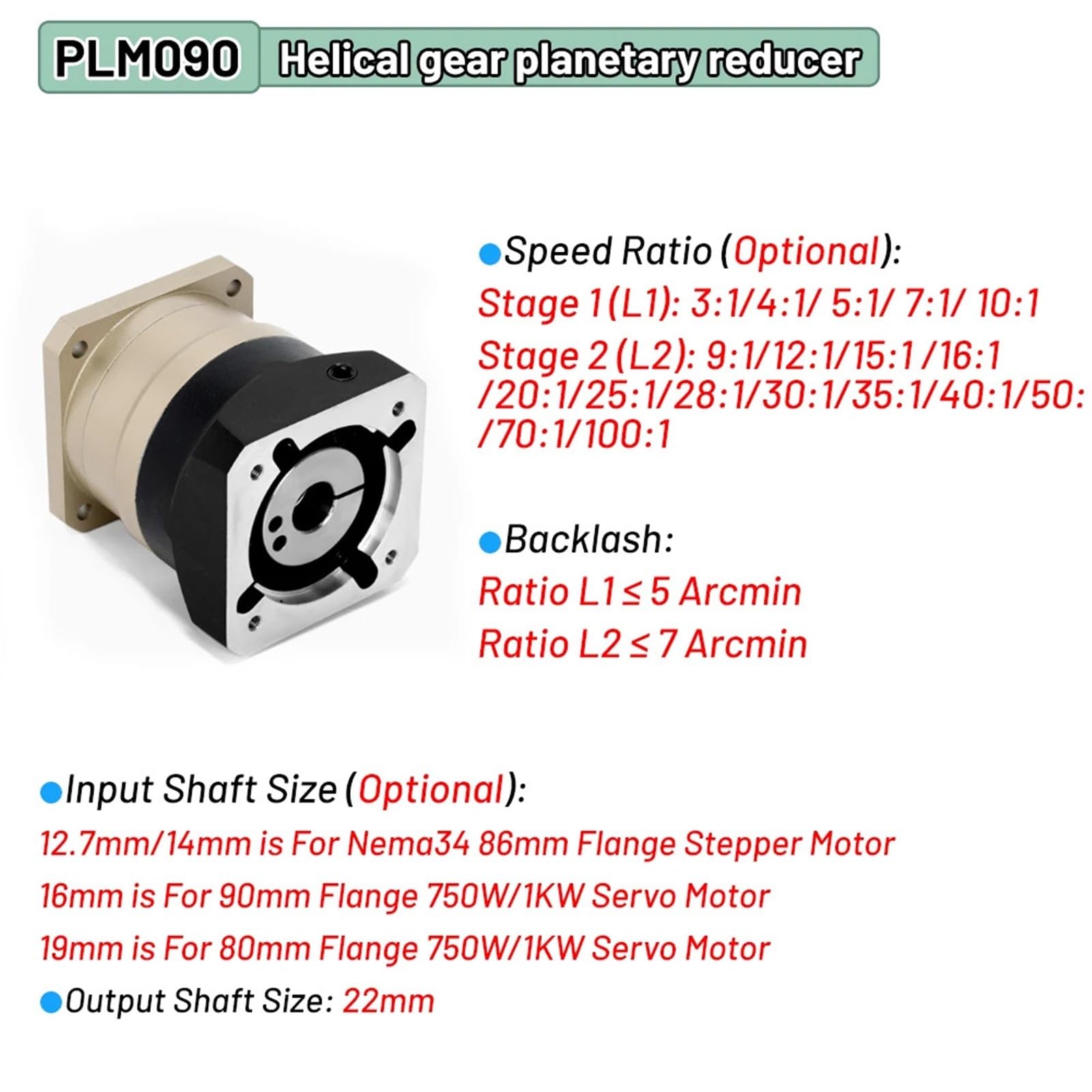 1 x wysoce precyzyjny reduktor planetarny, silnik obniżający do Nema23/krokowy 400/750/1 kW(19 mm-80 Servo, stosunek prędkości 25 do 1)