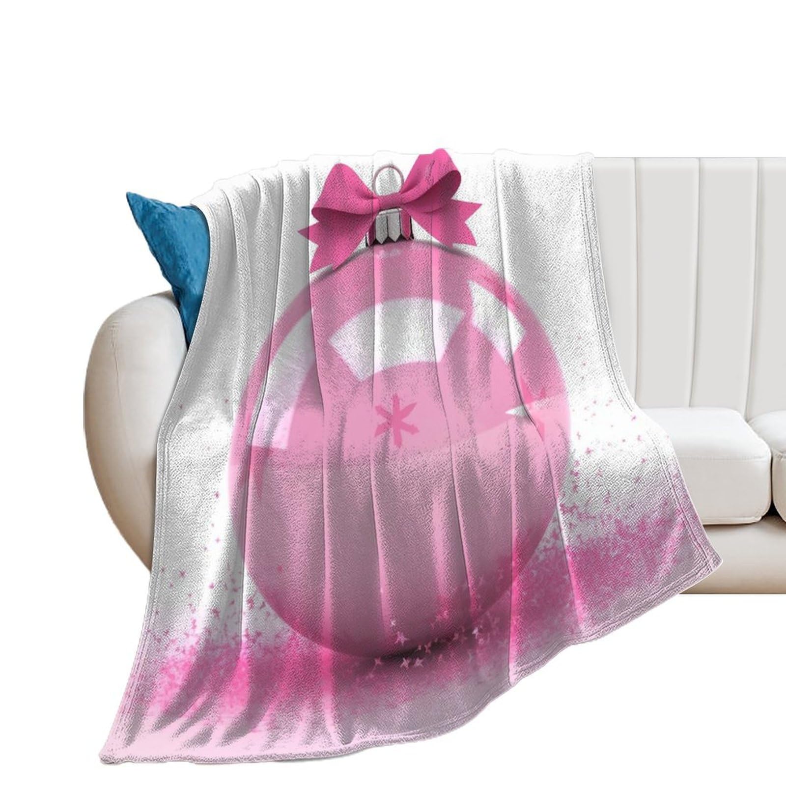 Couverture boule de Noël rose 130x150cm, une idée cadeau femme douce et chaleureuse