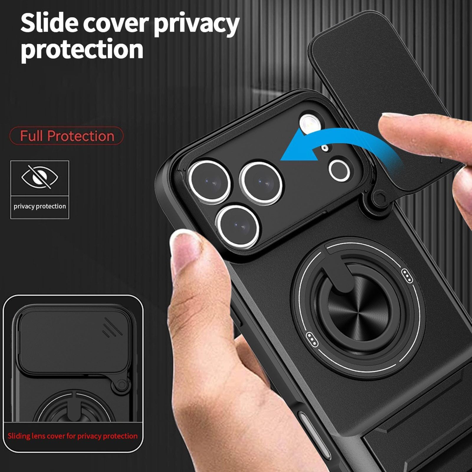 Generico Custodia Per Iphone 17 Pro Max/17 Pro/Air/17, Custodia Protettiva For Fotocamera Rotante Con Supporto For Auto Cover(Nero,17)