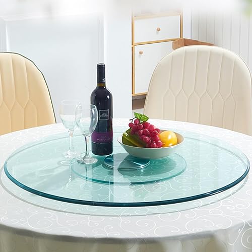 Miniatura 5 de Glass Lazy Susan de vidrio de 31 pulgadas para mesa de comedor, centro de mesa giratorio con sistema de asistencia giratoria y bandeja giratoria