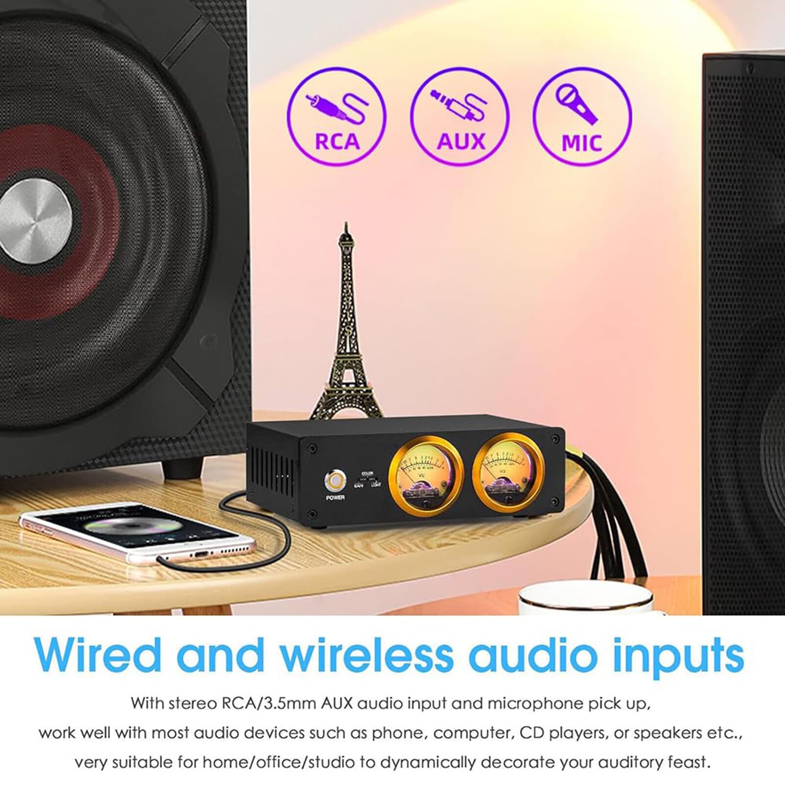 Doppio VU Meter Analogico, Indicatore Audio con Display a Pannello Db, Fonometro per Spettro Musicale Mic E Line, Regolazione Colore/luminosità, per Home Theater