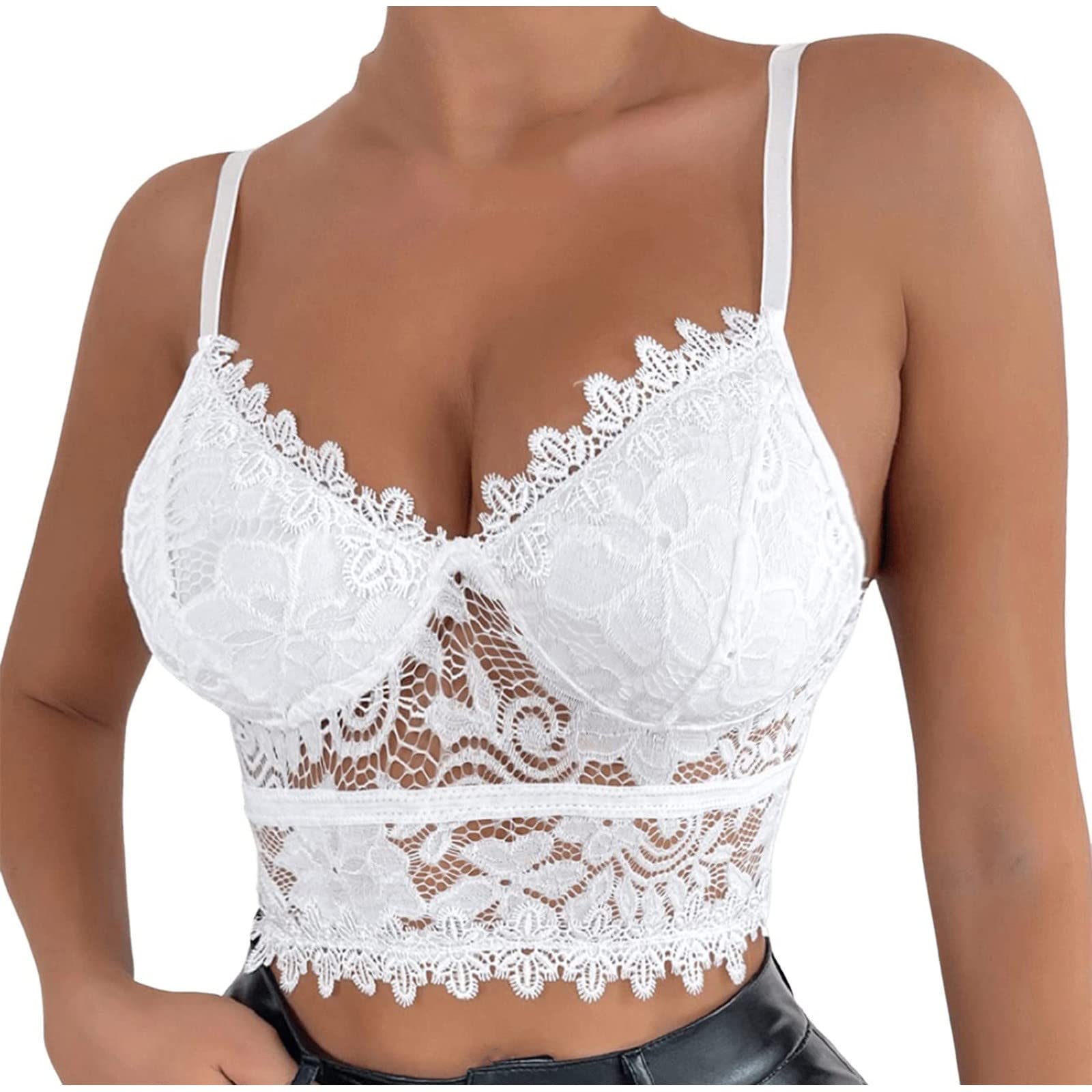 NUSGEAR 2022 Encaje Tank Corto Chaleco Mujer Moda Camisola Color Sólido Camiseta sin Manga Sexy Slim Fit Hueco Moda Short Top Blusa Push Up Bustiers Bandeau Blusa Clubwear Ropa Interior Lencería Sujetador