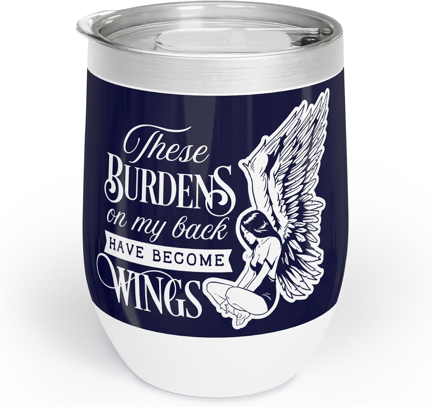 Gifts for Motivation and Support "These Burdens On My Back Have Become Wings" Insulated Tumblers in 2 Colors - 12oz, Grey