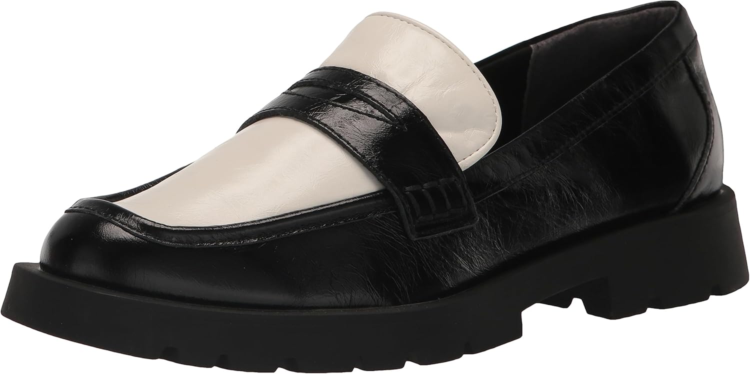 Dolce Vita Women's Elias Loafer Flat, Black/White Crinkle Patent, 5