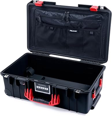Pelican Color Case Black Pelican 1535 case, with red Handles & latches. Comes with Travel Combo lid Pouch.