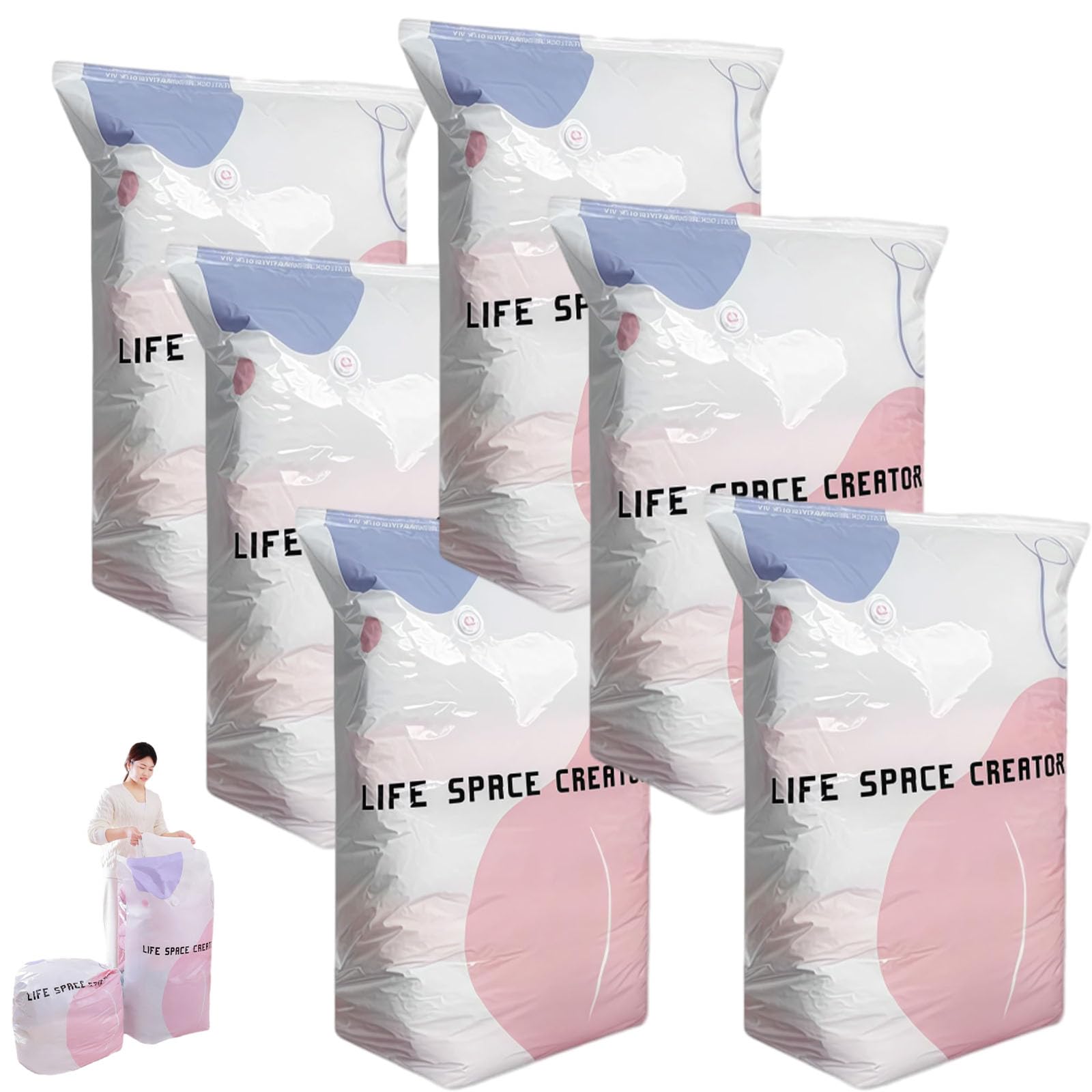 3D-Vakuum-Aufbewahrungsbeutel ohne Pumpe, 2026 Großem Vakuumbeutel ohne Pumpe, No‑Pump Vacuum Storage Bags, Platzsparer Vakuum Beutel Kleidung Reise Kompressionsbeutel (B 6PCS)