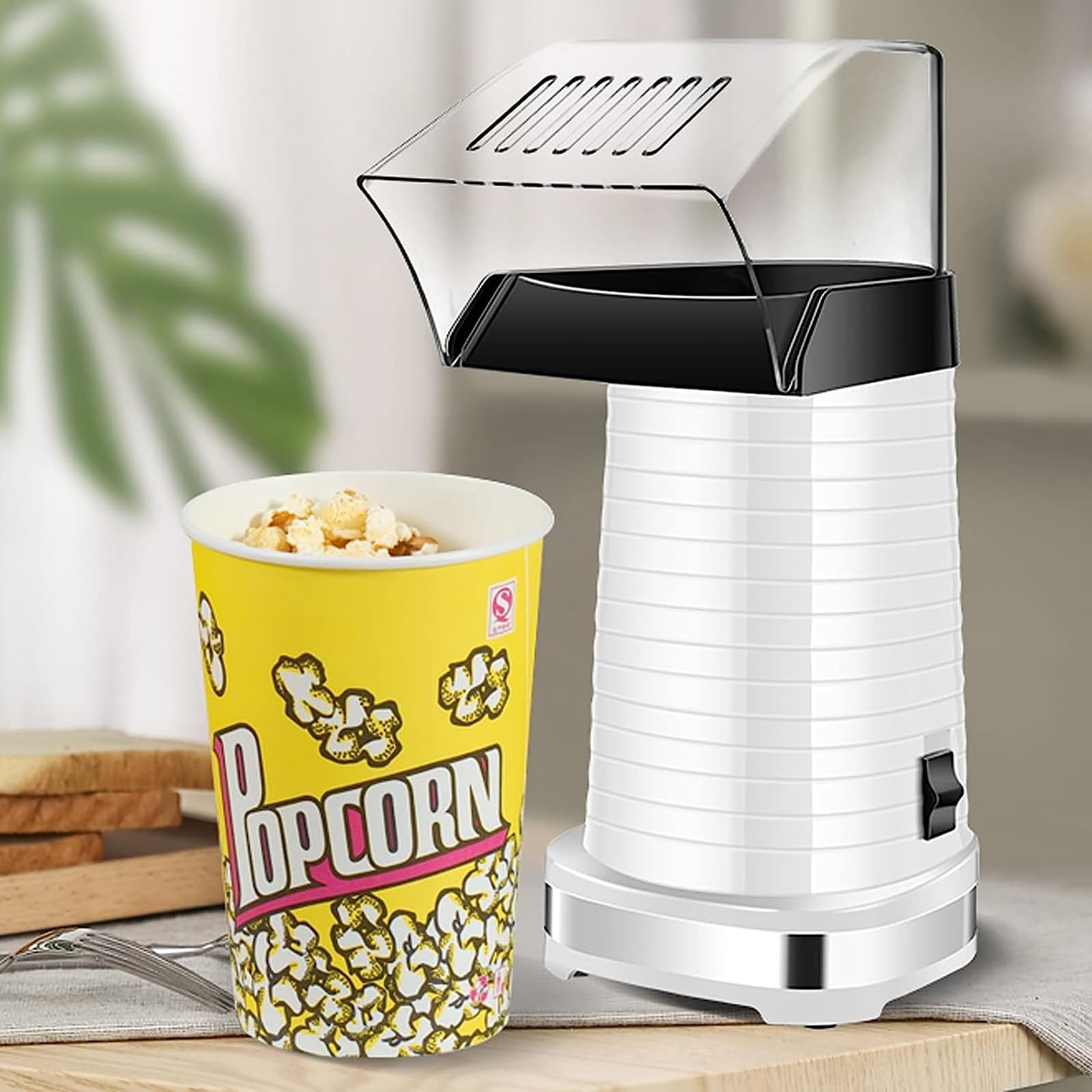 Maszyna do robienia popcornu, maszyna do popcornu 1200 W, 3 minuty szybkiego popcornu z górną pokrywą do domu, imprezy i rodziny,White