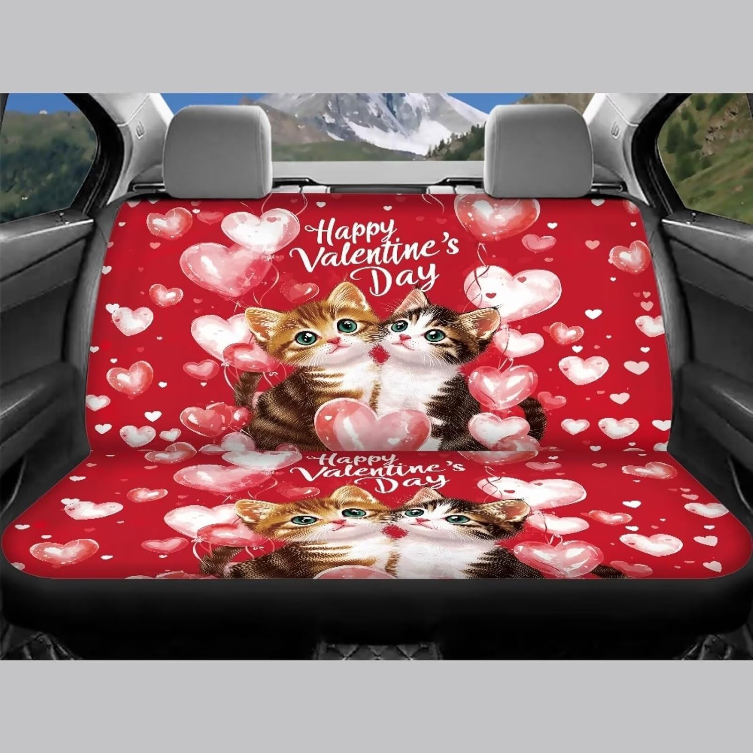 4 Piece Car Seat Covers for Vehicle Anti-Slip Automotive Cushion Seat Covers Interior Accessories Universal Fit Car Truck SUV Van, Happy Valentine's Day Love Balloon Cat Pattern