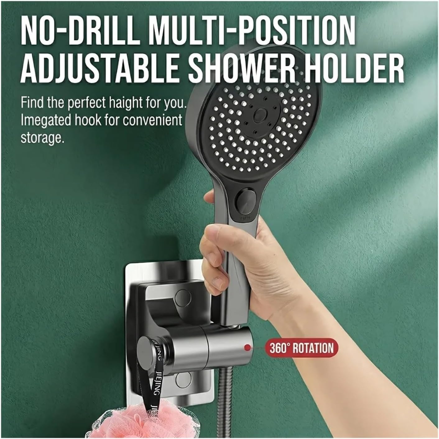 1pcs 360° Rotatable No Drill Shower Head Bracket(Black)