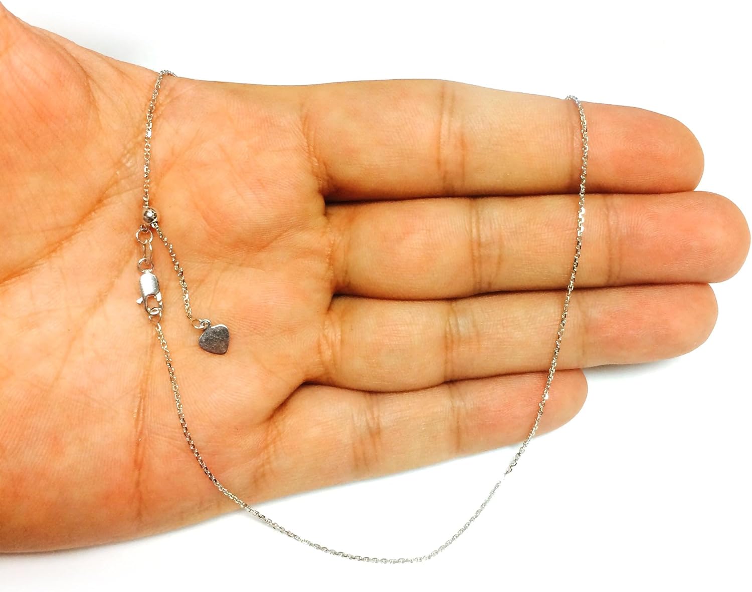 Jewelry Affairs Sterling Silver Rhodium Plated Adjustable Cable Chain Necklace, 0.9mm, 22"