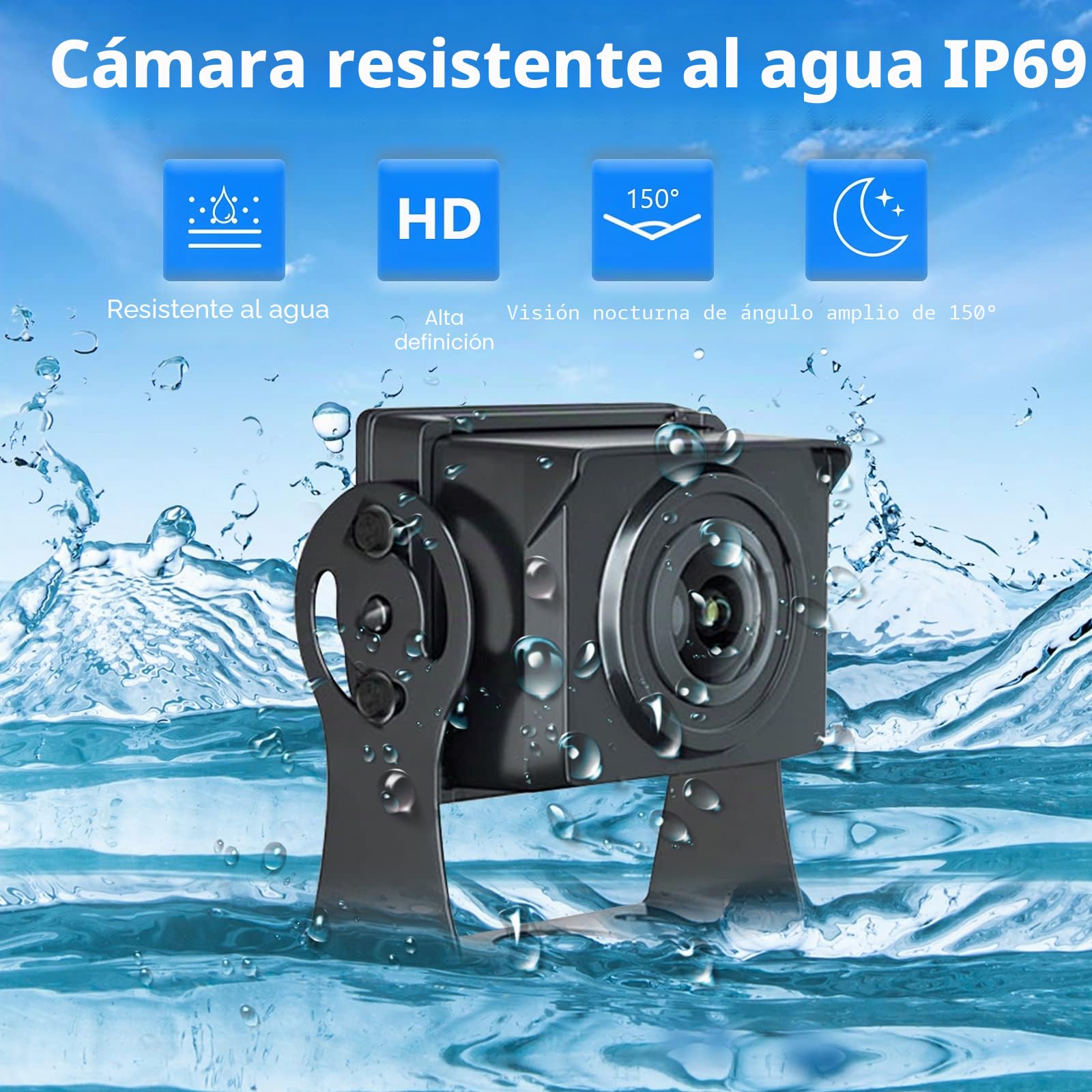 Podofo Cámara de Visión Trasera, Cámara con Ayuda de Estacionamiento con Monitor LCD de 7 ", Resistencia Al Agua IP69, Pautas para Casas Móviles/Camiones/Transporte Pesado (12-24 Voltios)