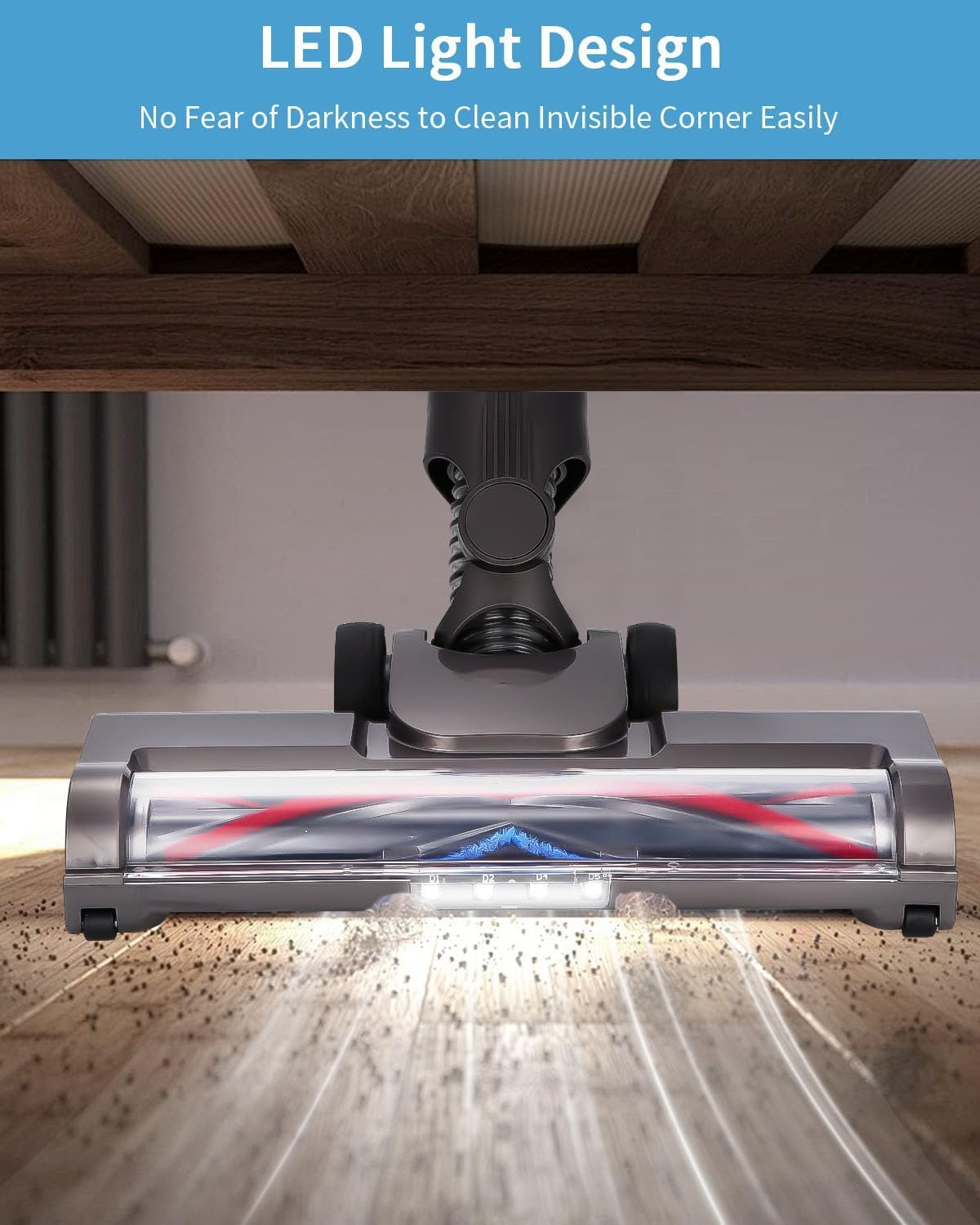 Cepillo Compatible con Dyson V7 / V8 / V10 / V11/V15 Aspiradoras, Recambios Cepillo de Accionamiento Directo con 4 Luces LED, para Alfombras y Suelos Duros