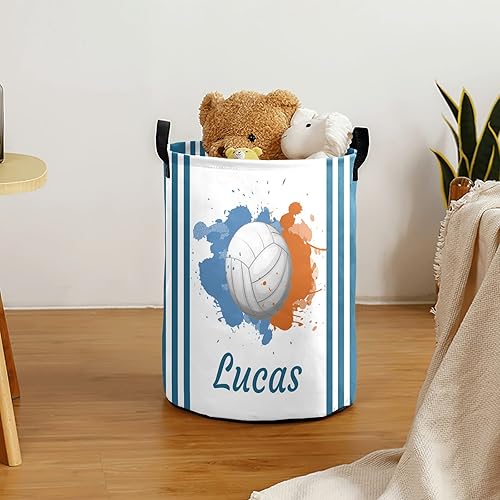 Miniatura 9 de Cesta de ropa sucia con diseño de rayas de fútbol, con nombre personalizado, plegable, impermeable, cesta de almacenamiento de ropa, decoración de