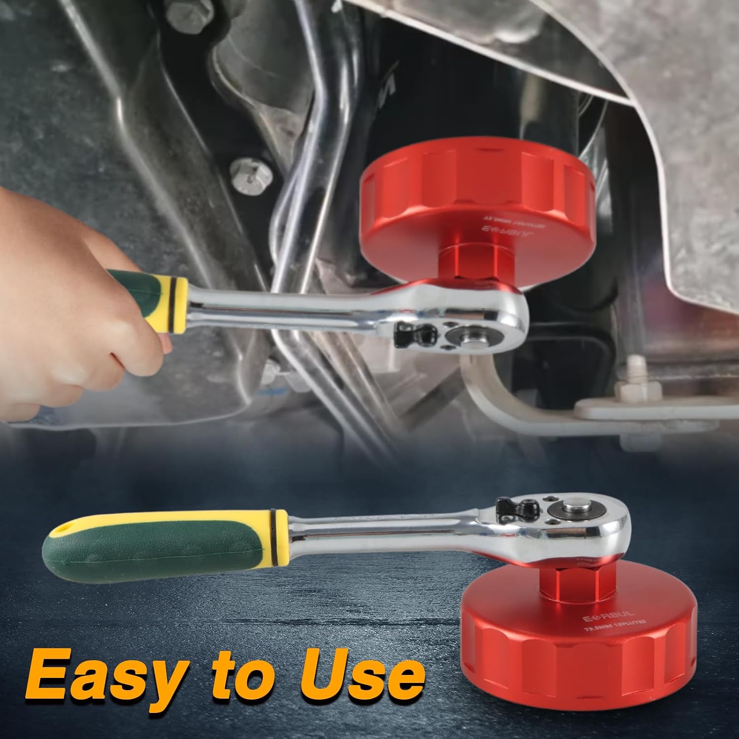 EVRBUL Aluminum Oil Filter Wrench Cap Tool Remover 73.3 mm 15 Flutes Oil Filter Cap Wrench Removal Tool Compatible with Chevy Toyota GM PF46 PF47 PF48 PF48e PF63