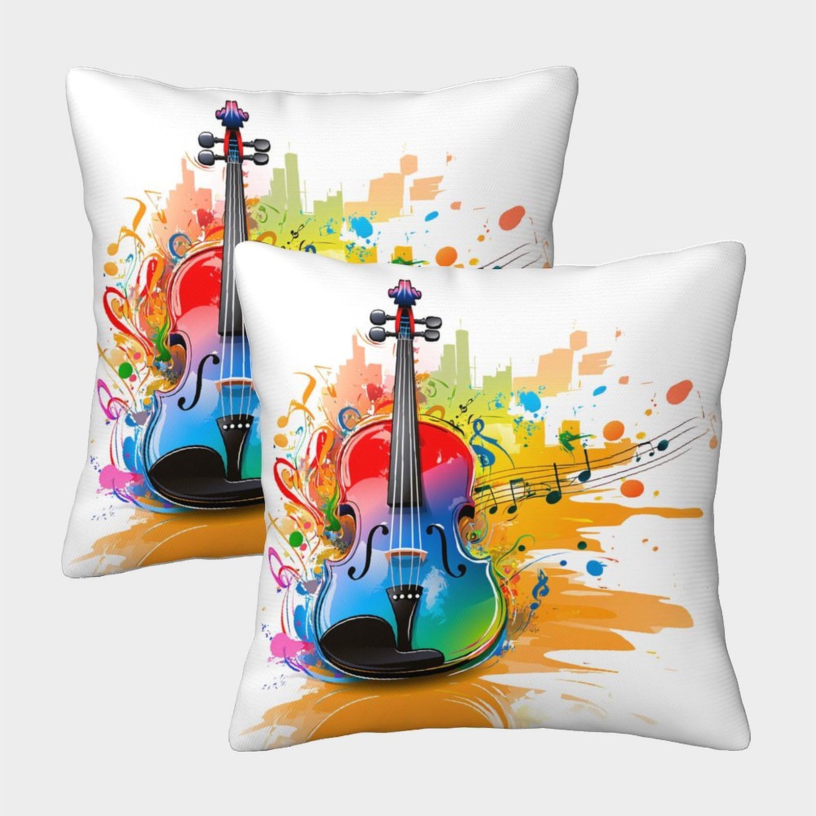 QFVANSIYO Artistic Violin 3D Printed Pillowcase Microfiber Bedroom Decor Music Themed Pillow Cover for Adult Teens Home 50x50cm