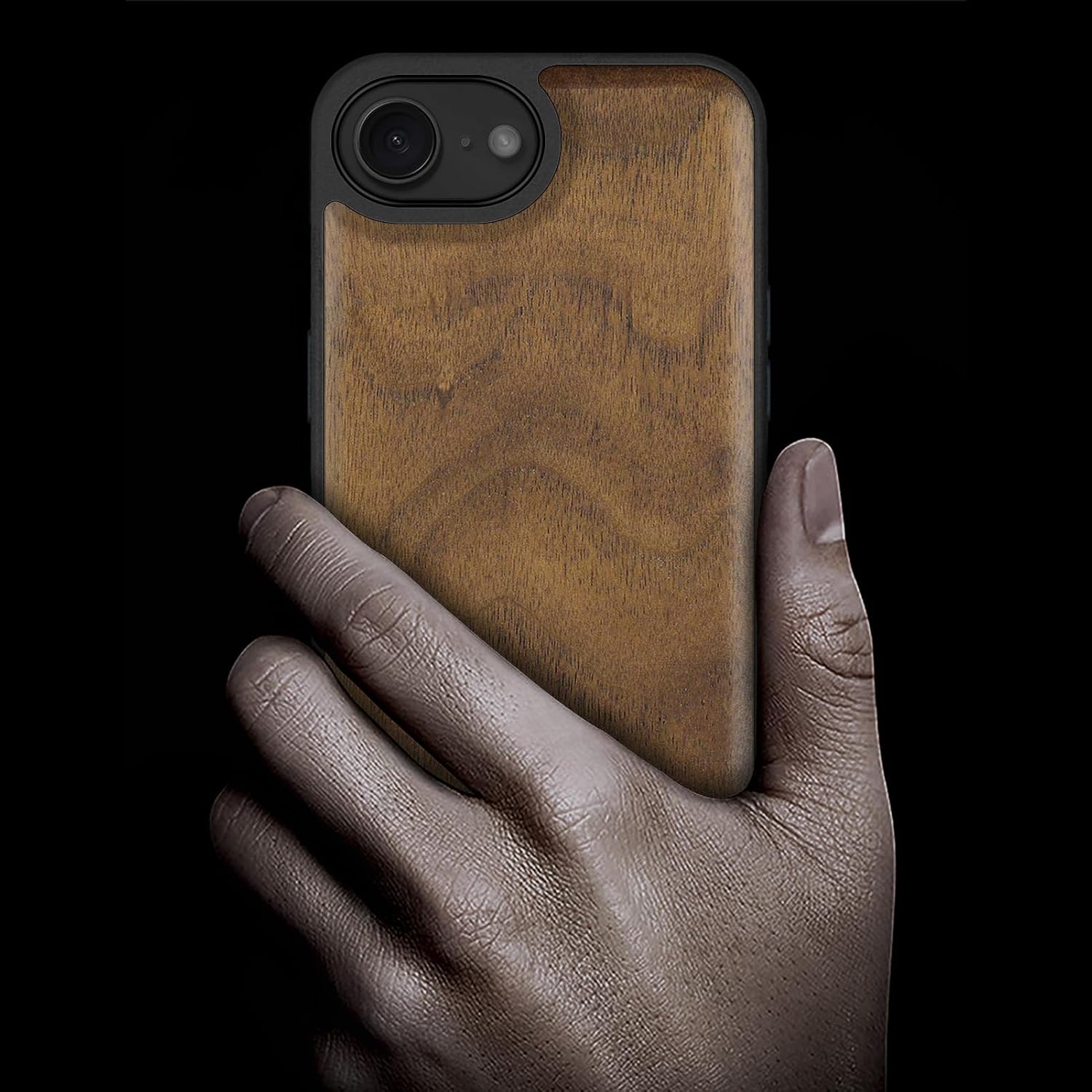 Carveit Magnetic Wooden Case for iPhone 16e / 17e, Solid Wood & Black TPU, Artisan Engraved Design, Shockproof Cover, Compatible with MagSafe Wireless Chargers, Natural Grain Walnut