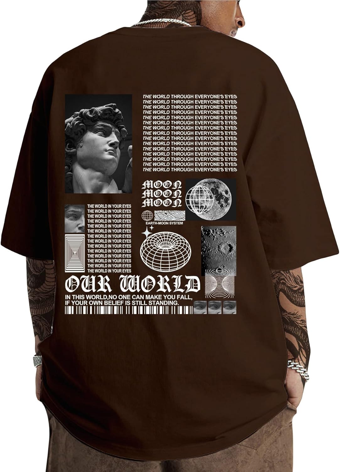 GORGLITTER Men's Letter Graphic Print T Shirts Round Neck Short Sleeve Loose Tee Tops