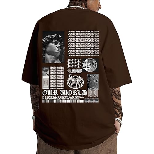 GORGLITTER Men's Letter Graphic Print T Shirts Round Neck Short Sleeve Loose Tee Tops