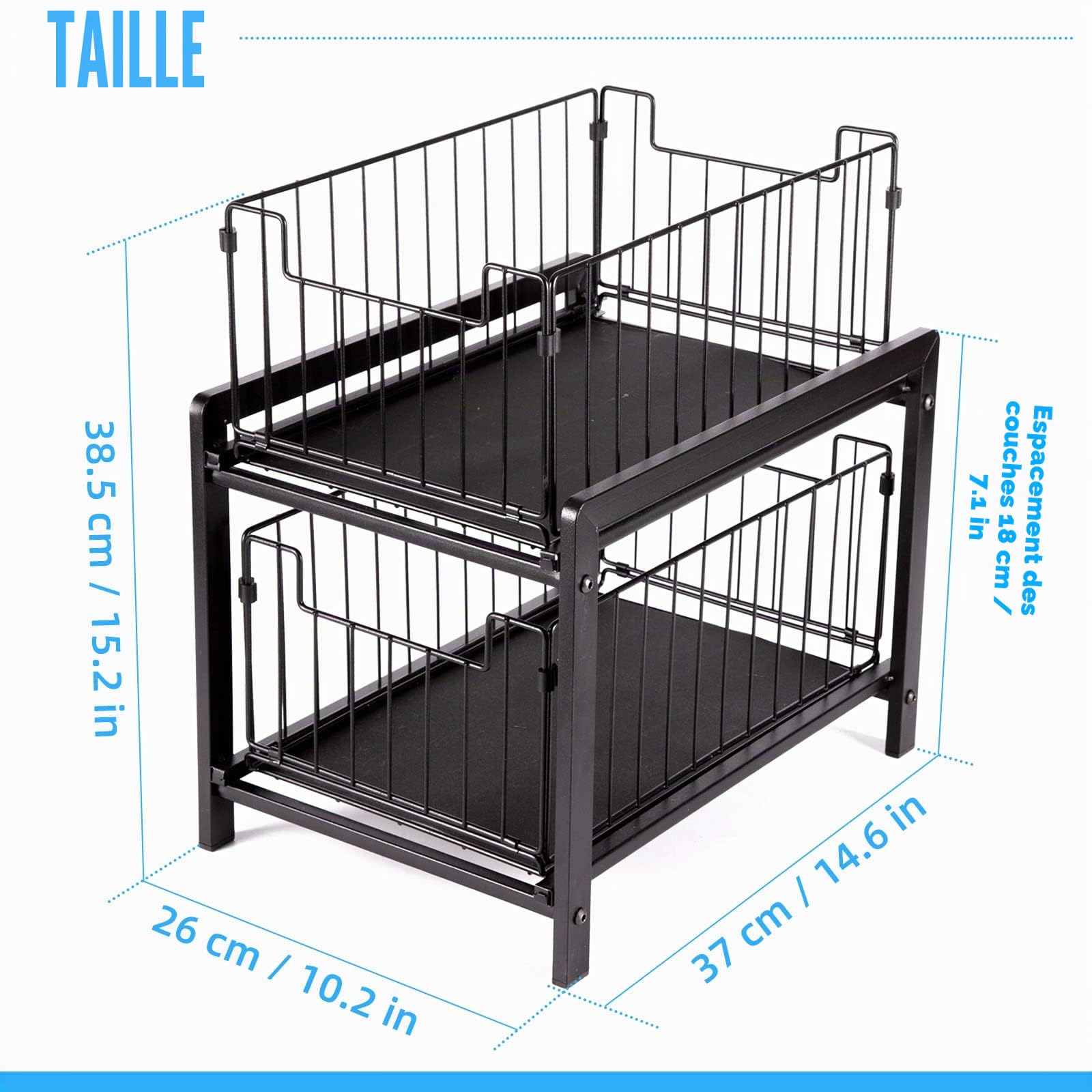 Organiseur de Placard à 2 Niveaux Panier de Rangement Cuisine Étagère de Tiroir sous Évier Organisateur d'armoire empilable pour Cuisine Salle de Bain