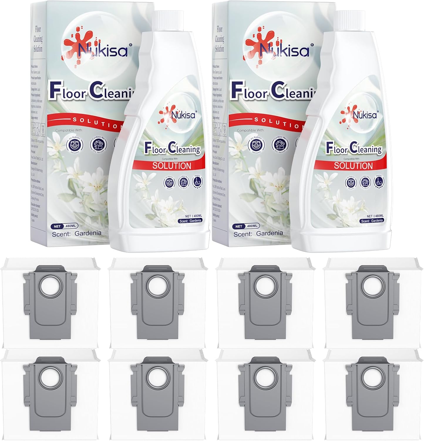 8 Pack Dust Bags and Gardenia Scent Floor Cleaning Solution