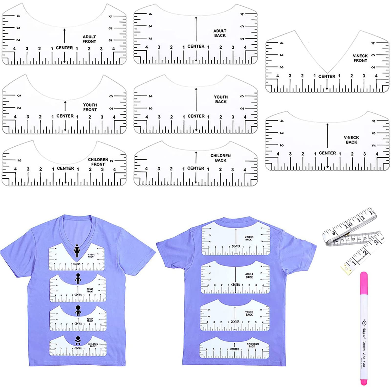 Guida righello per t-shirt, Strumento di allineamento del righello per magliette in acrilico Righello di centraggio per il posizionamento nastro di trasferimento