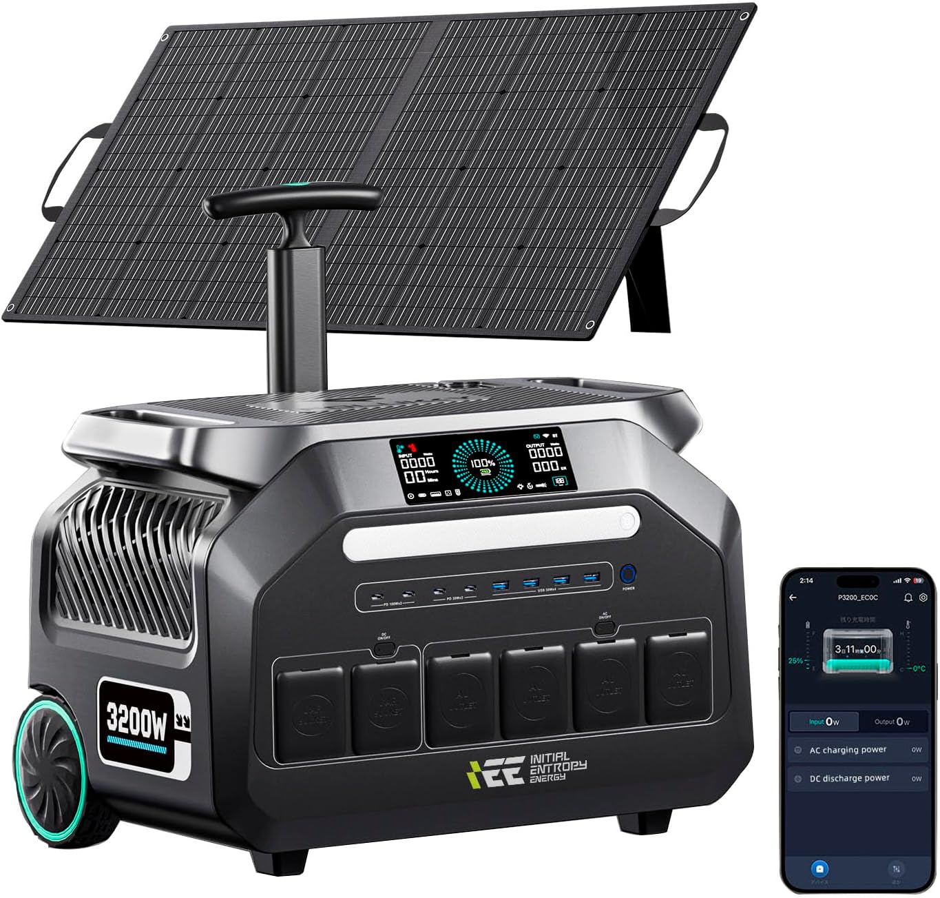 IEE P3200 Photo voltaic Generator with 100W Photo voltaic Panel, 3200W AC Retailers(6400W Peak) Transportable Energy Station, 2048Wh Emergency Energy Station for Dwelling Backup, Energy Outage, Tenting, RV, Emergencies