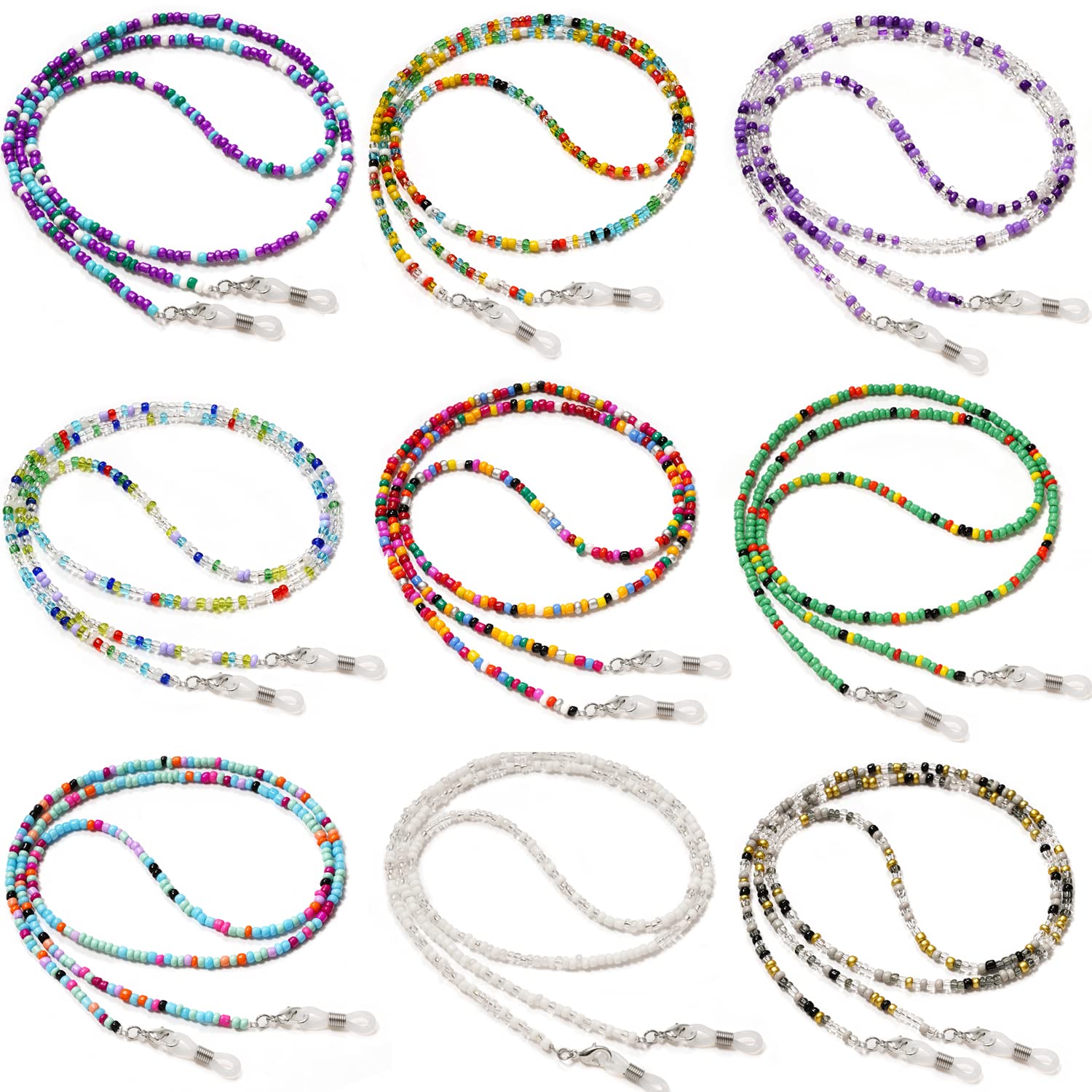 Hifot Hifot Correa Gafas 9 Piezas, Perlas Cuerda Gafas de Sol, Retenedor Cadenas Gafas Lectura para Mujer Hombre niño