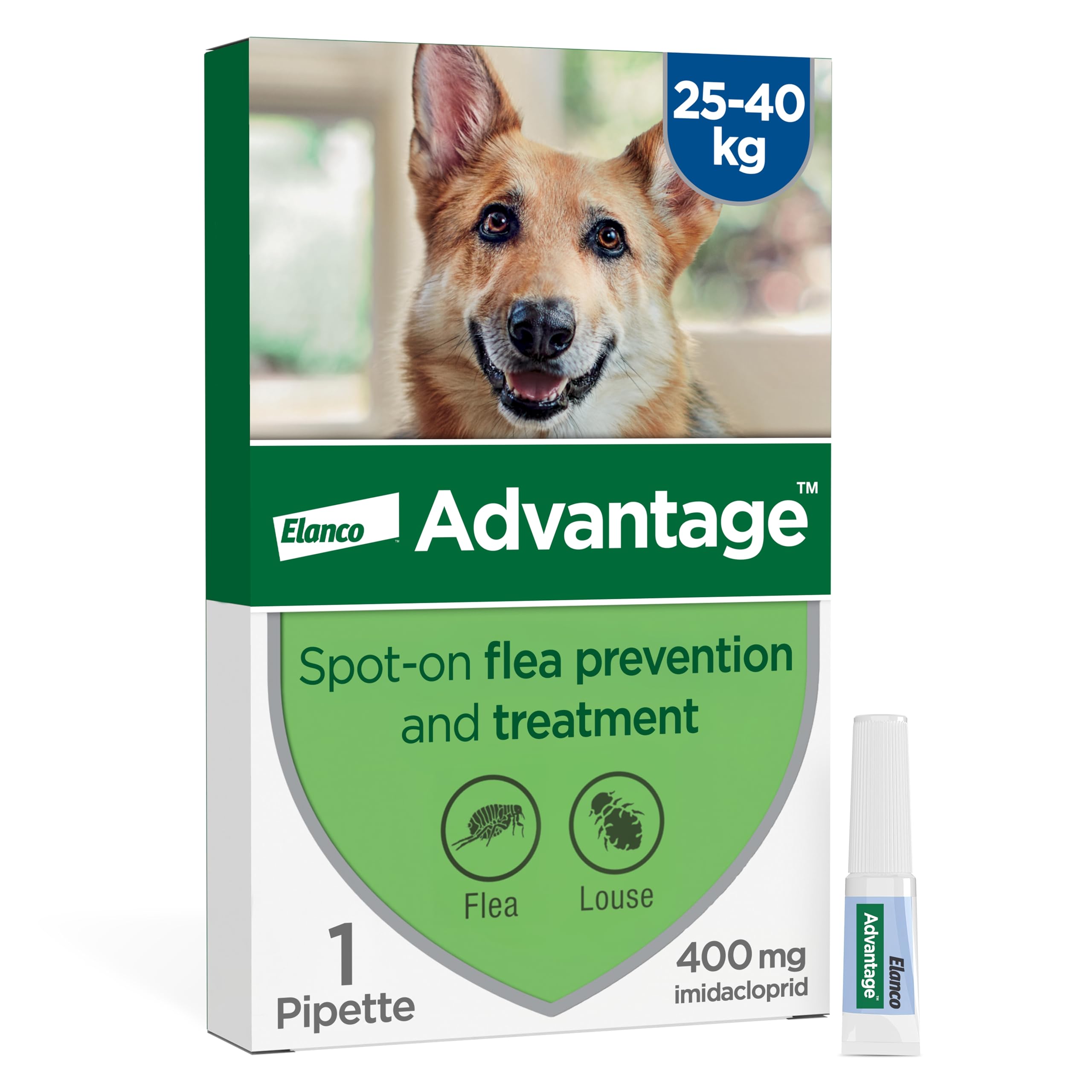 Spot On Flea Treatment For Extra Large Dogs 25 - 40kg (1 pipette, 400mg), Kills Fleas Within 24 Hours, Prevents Further Infestation For Up To Four Weeks