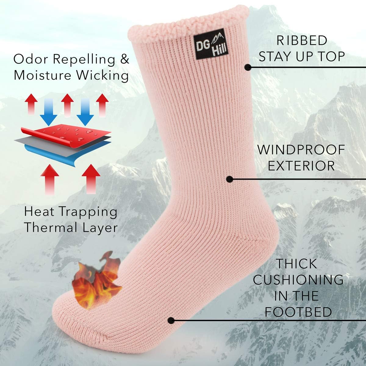 2 Pairs of Thermal Socks For Kids, Thick Heat Trapping Insulated Heated Boot Socks Pack Warm Winter Crew For Cold Weather: Clothing