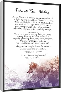 RCVTVPV Tale Of Two Wolves Wall Art Native American Tale Art Print Spiritual Wisdom Poster Canvas Wall Art For Home Office Framed Ready to Hang 8"x12"
