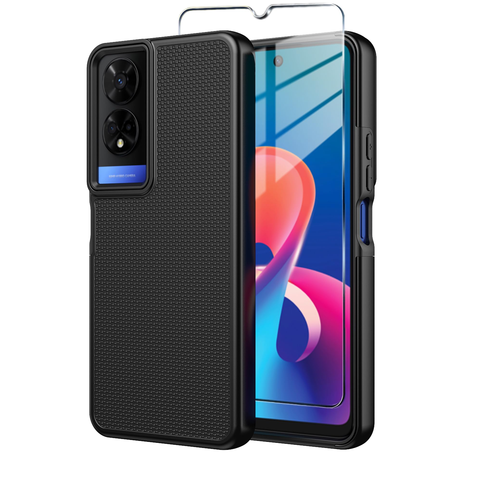 for TCL 50 XE Nxtpaper 5G Case with Tempered Glass Screen Protector, Dual Layer Heavy Duty Shockproof Protection Phone Case Cover for 50 XE 5G (Black)