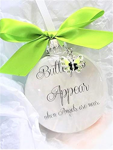 Sympathy Gift Butterflies Appear when Angels are Near Memorial Ornament with Lime Green Charm