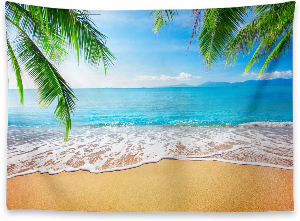 KULUSSY Summer Beach Theme Tapestry Wall Hanging 80x60 inches Palm Trees Ocean Sea Beach Wave Scenery Wall Art Tropical Nature Tapestry Holiday Home Decor for Bedroom Living Room
