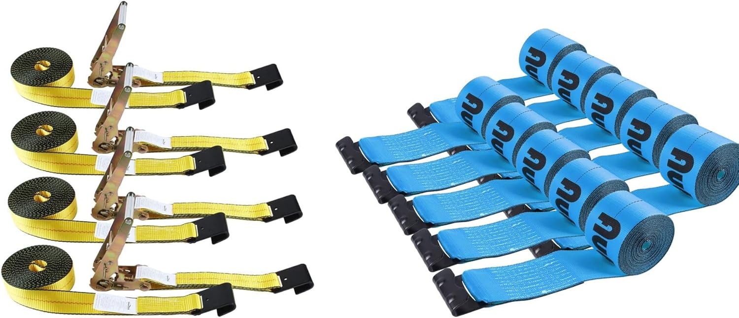 4 Pack 2in x 27ft Flat Hook Ratchet Straps and 10 Pack 4in x 30ft Straps Flatbed 5400lbs