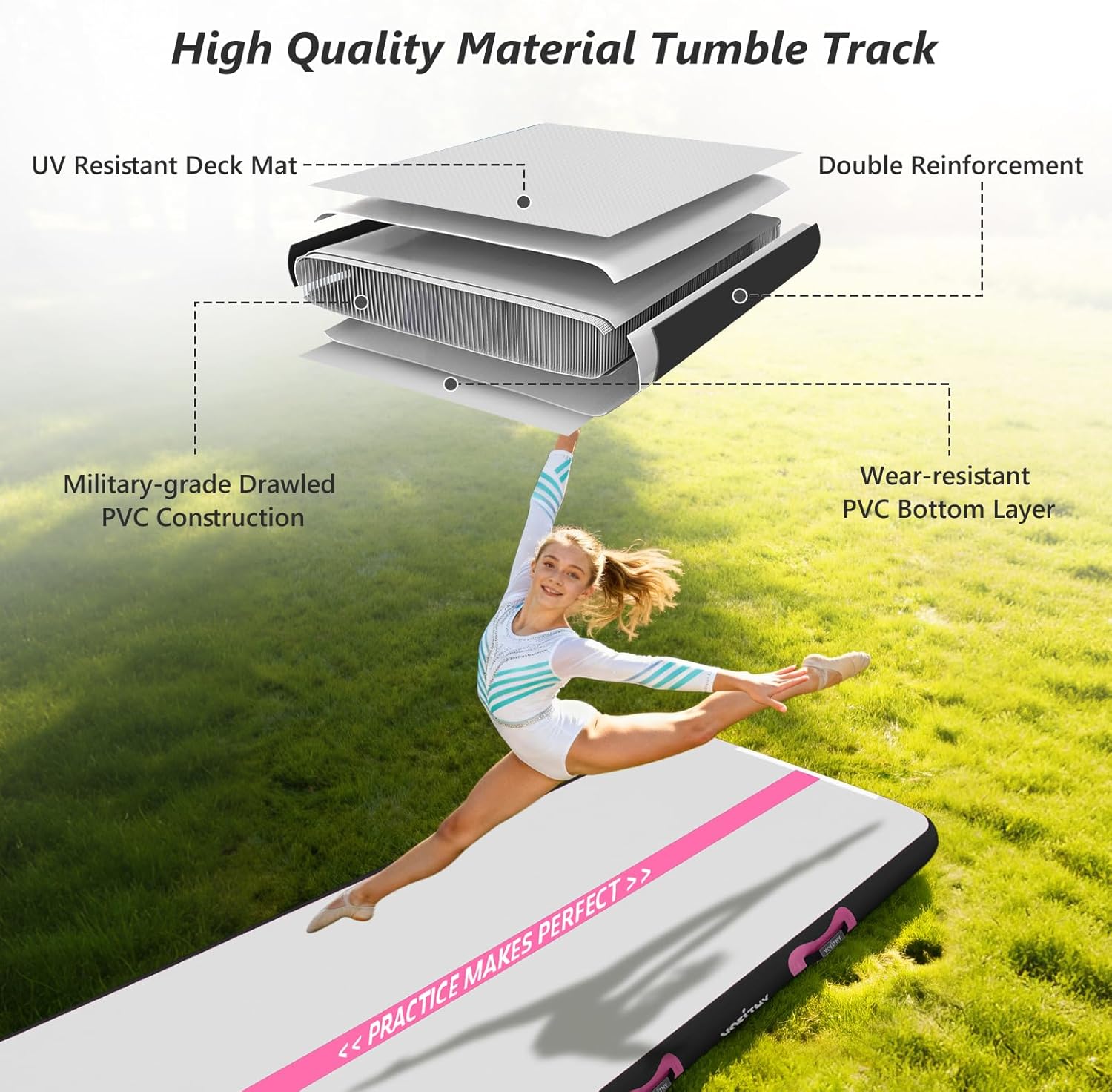 VOFiTNY All Purpose Gymnastics Mat 20’x3.3’x4’’ Sturdy Inflatable Tumble Track for Home/Gym